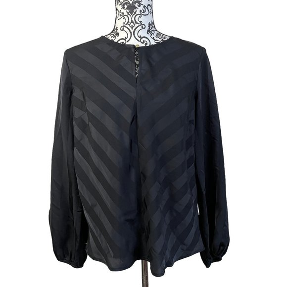 Liz Claiborne Tops - Liz Claiborne | Women's Black Striped Keyhole Neck Long Sleeve Blouse Size XS